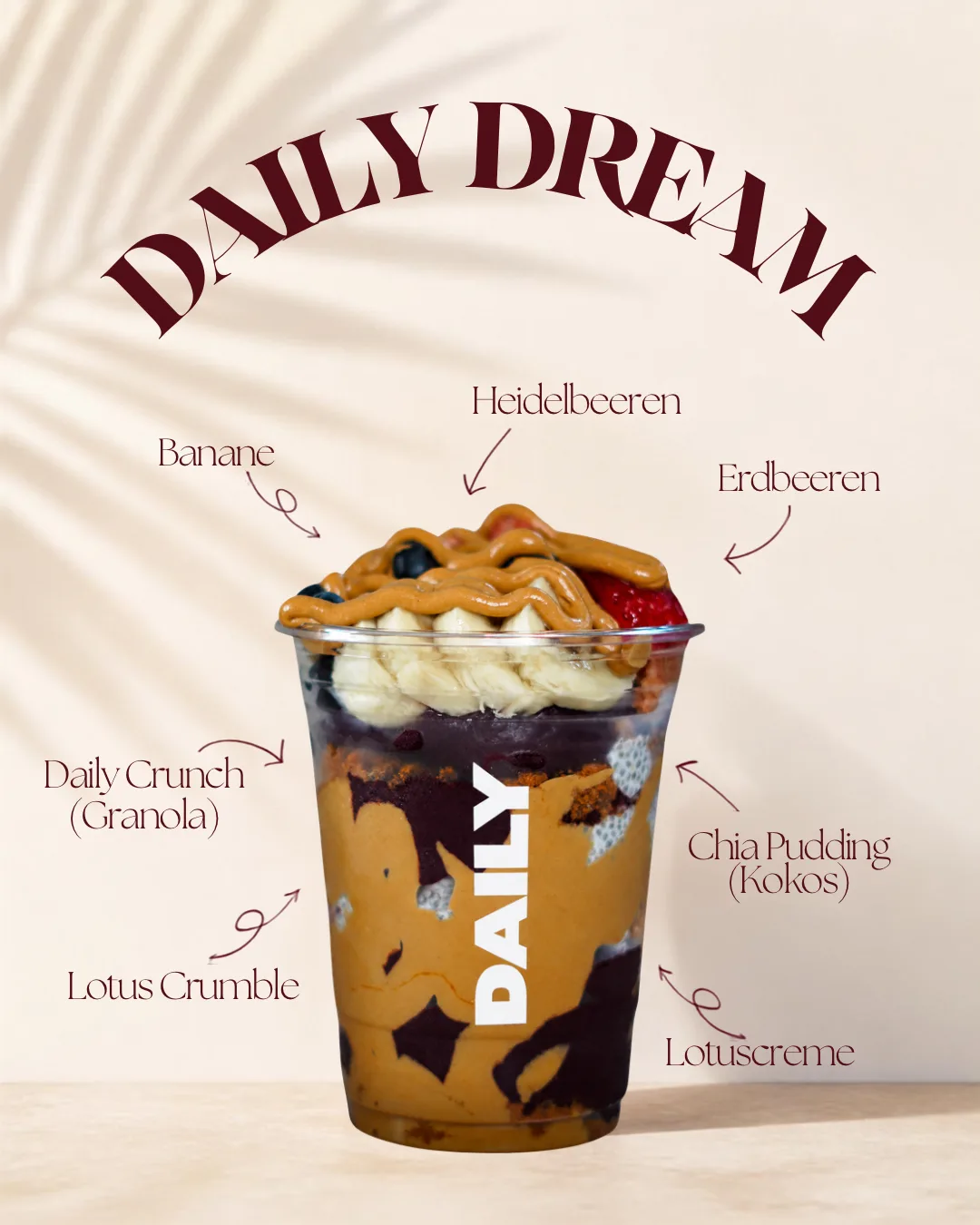 DAILY DREAM mit Lotus-Sauce, Chia Pudding (Kokos) und Banane